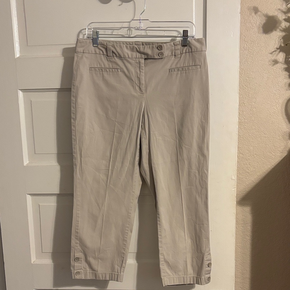 LOFT Khaki Button-Front Trousers